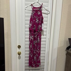 Maggy London Floral Halter Jumpsuit in Magenta new size 4
